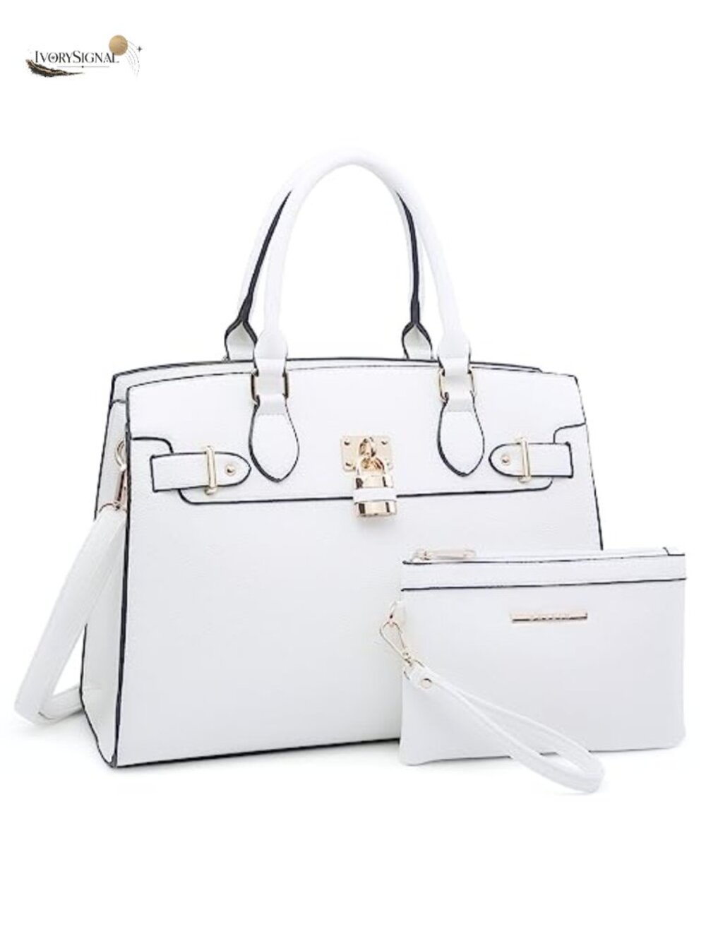 Faux Leather Satchel Tote Handbag with Matching Clutch and Wallet